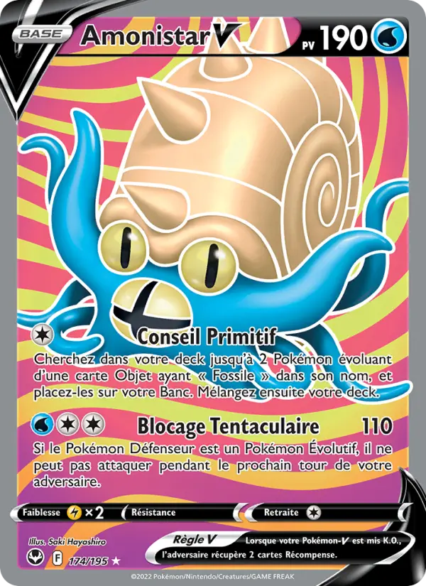 Scan HD carte Pokémon Amonistar V 174/195 — Tempête Argentée