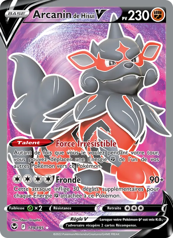 Scan HD carte Pokémon Arcanin de Hisui V 179/195 — Tempête Argentée