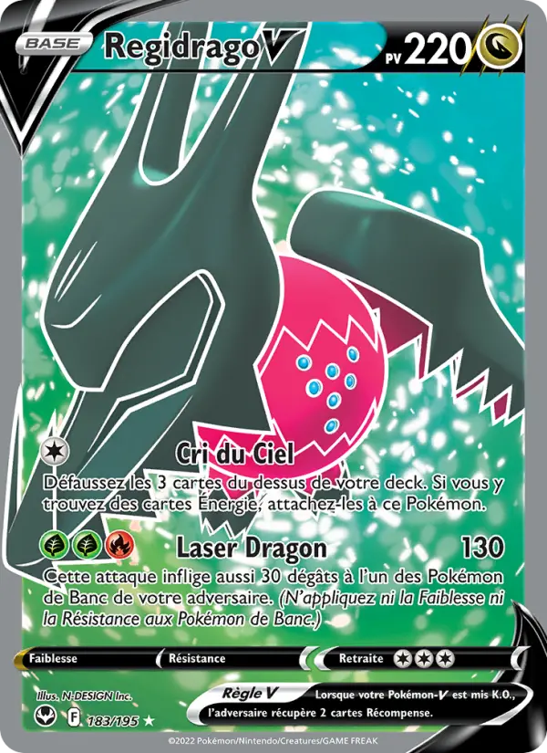Scan HD carte Pokémon Regidrago V 183/195 — Tempête Argentée