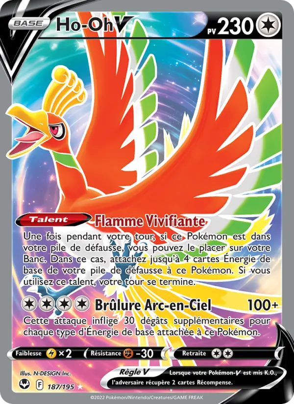 Scan HD carte Pokémon Ho-Oh V 187/195 — Tempête Argentée