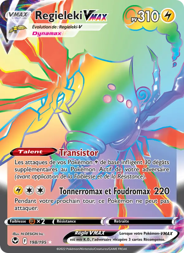 Scan HD carte Pokémon Regieleki VMAX 198/195 — Tempête Argentée