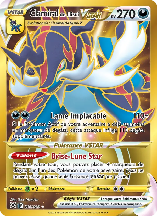 Scan HD carte Pokémon Clamiral de Hisui VSTAR 209/189 — Astres Radieux