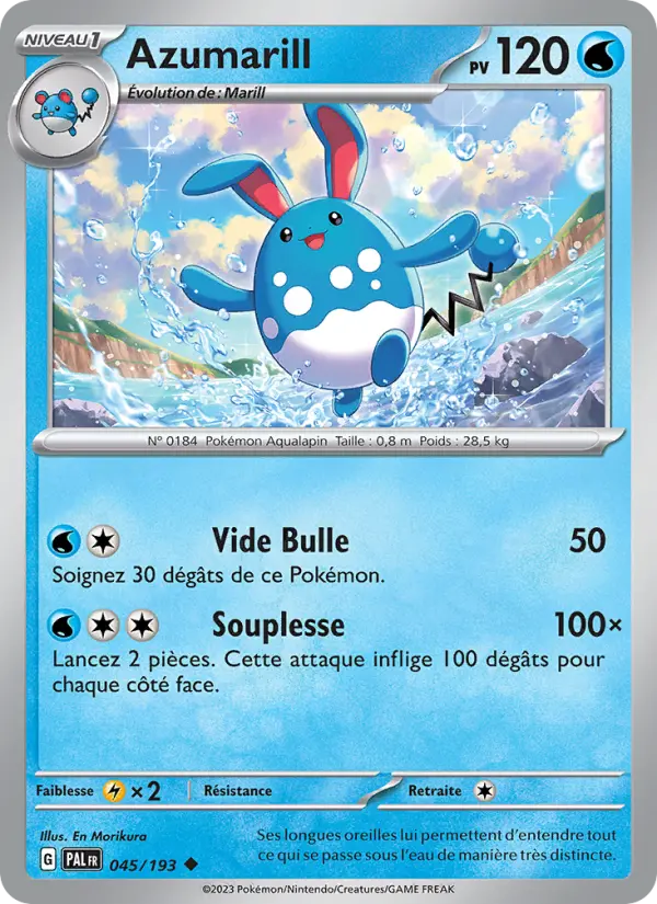 Scan HD carte Pokémon Azumarill 045/193 — Évolutions à Paldea
