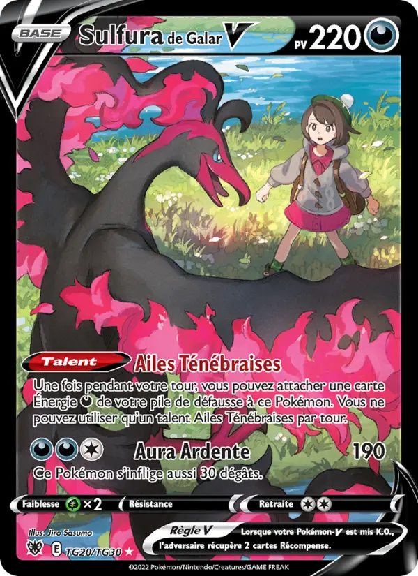 Scan HD carte Pokémon Sulfura de Galar V TG20/189 — Astres Radieux