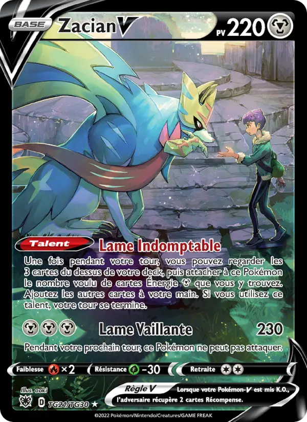 Scan HD carte Pokémon Zacian V TG21/189 — Astres Radieux