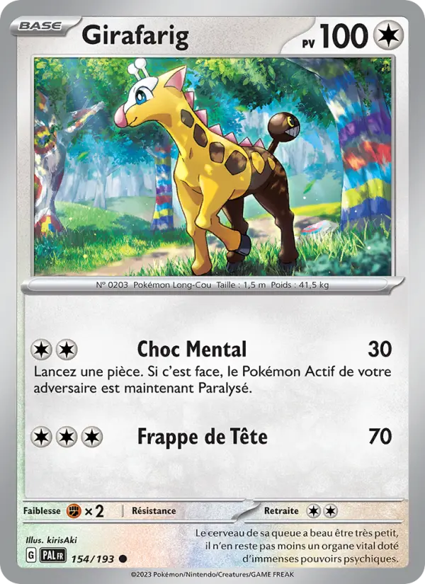 Scan HD carte Pokémon Girafarig 154/193 — Évolutions à Paldea