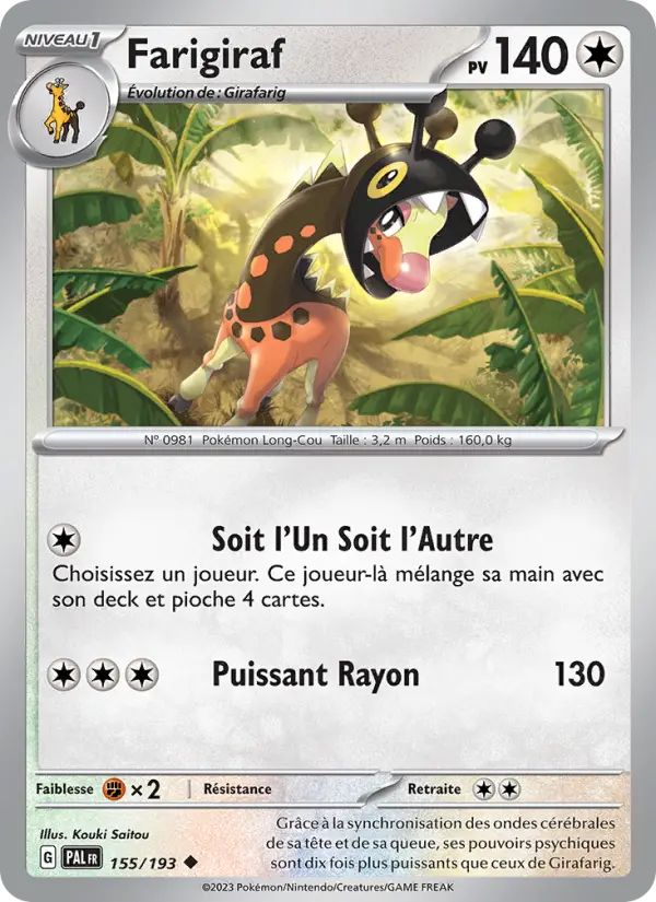 Scan HD carte Pokémon Farigiraf 155/193 — Évolutions à Paldea