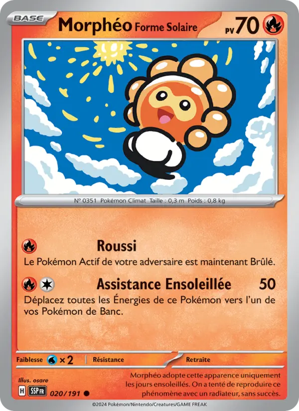 Scan HD carte Pokémon Morphéo Forme Solaire 020/191 — Étincelles Déferlantes