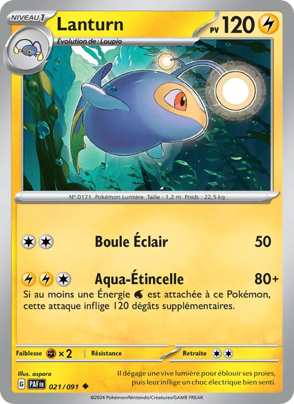 Scan HD carte Pokémon Lanturn 021/91 — Destinées de Paldea