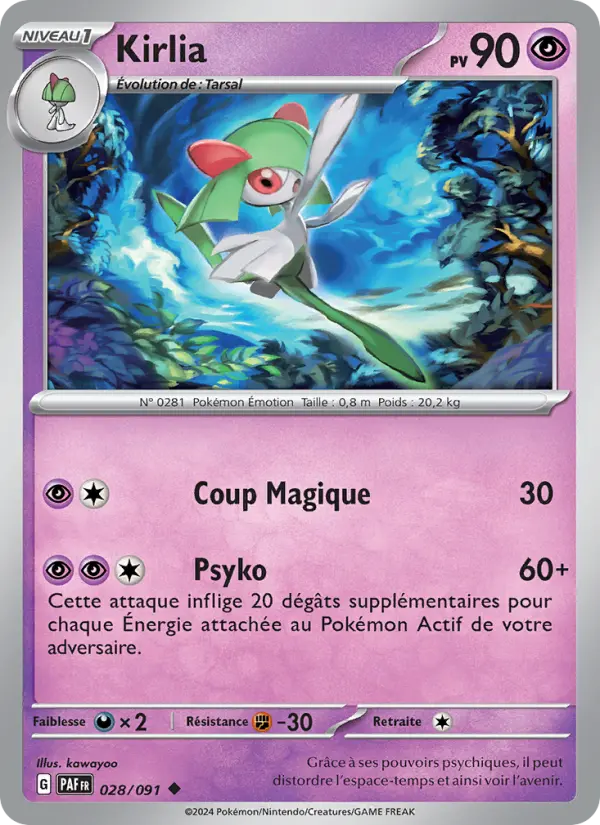 Scan HD carte Pokémon Kirlia 028/91 — Destinées de Paldea