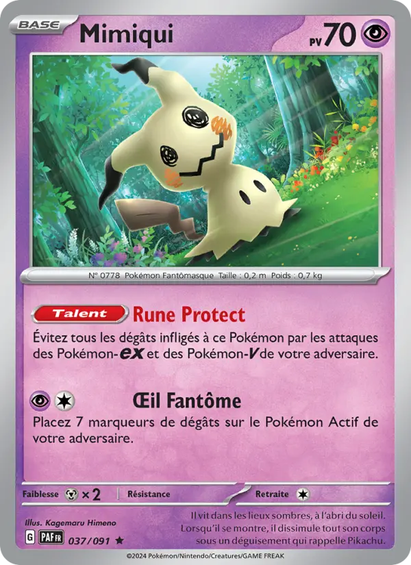Scan HD carte Pokémon Mimiqui 037/91 — Destinées de Paldea