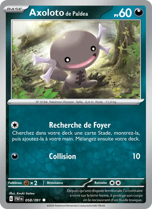 Scan HD carte Pokémon Axoloto de Paldea 058/91 — Destinées de Paldea