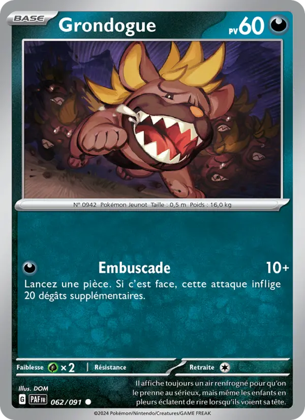 Scan HD carte Pokémon Grondogue 062/91 — Destinées de Paldea