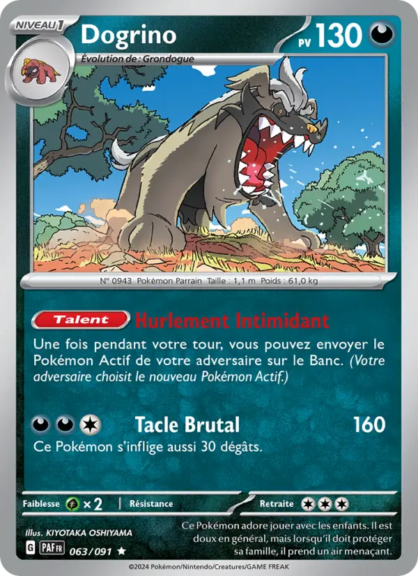 Scan HD carte Pokémon Dogrino 063/91 — Destinées de Paldea