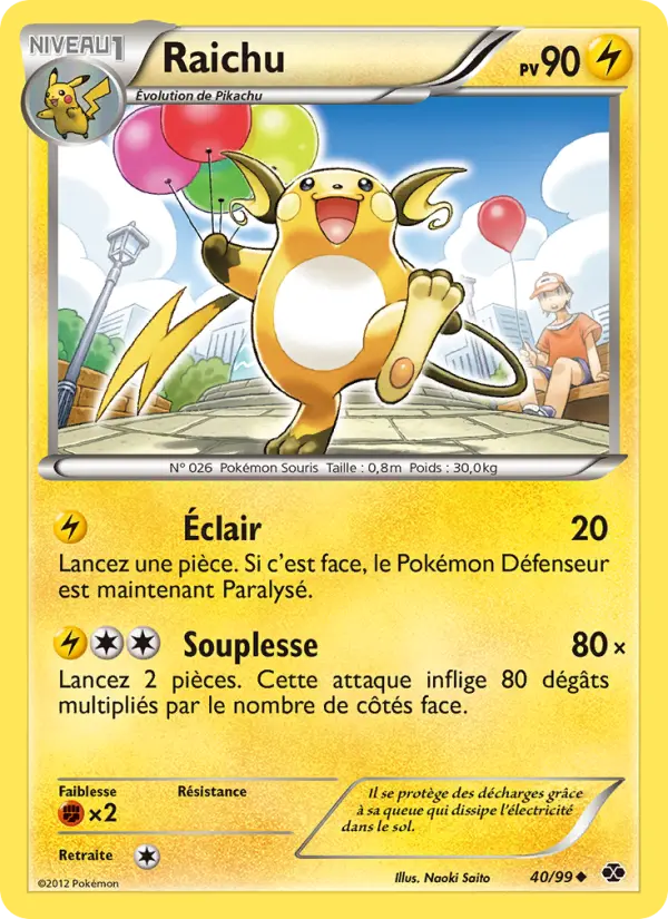 Scan HD carte Pokémon Raichu 40/99 — Destinées Futures