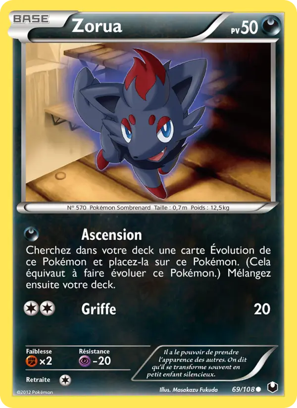 Scan HD carte Pokémon Zorua 69/108 — Explorateurs Obscurs