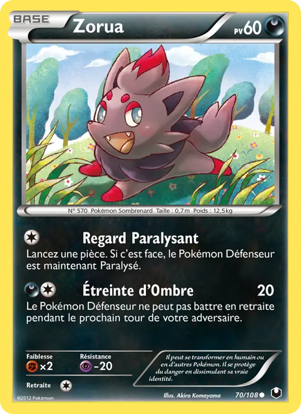 Scan HD carte Pokémon Zorua 70/108 — Explorateurs Obscurs
