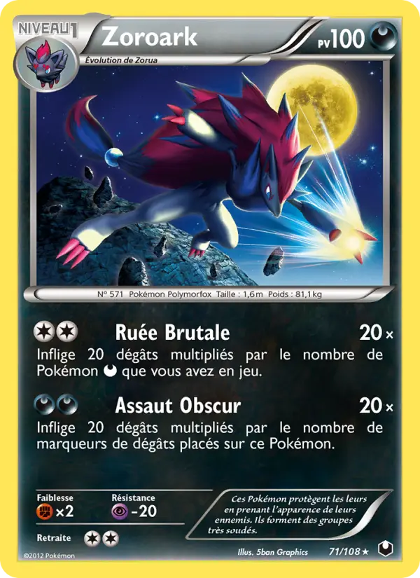 Scan HD carte Pokémon Zoroark 71/108 — Explorateurs Obscurs