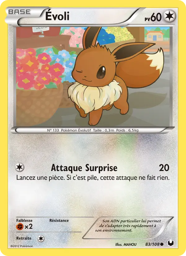 Scan HD carte Pokémon Évoli 83/108 — Explorateurs Obscurs