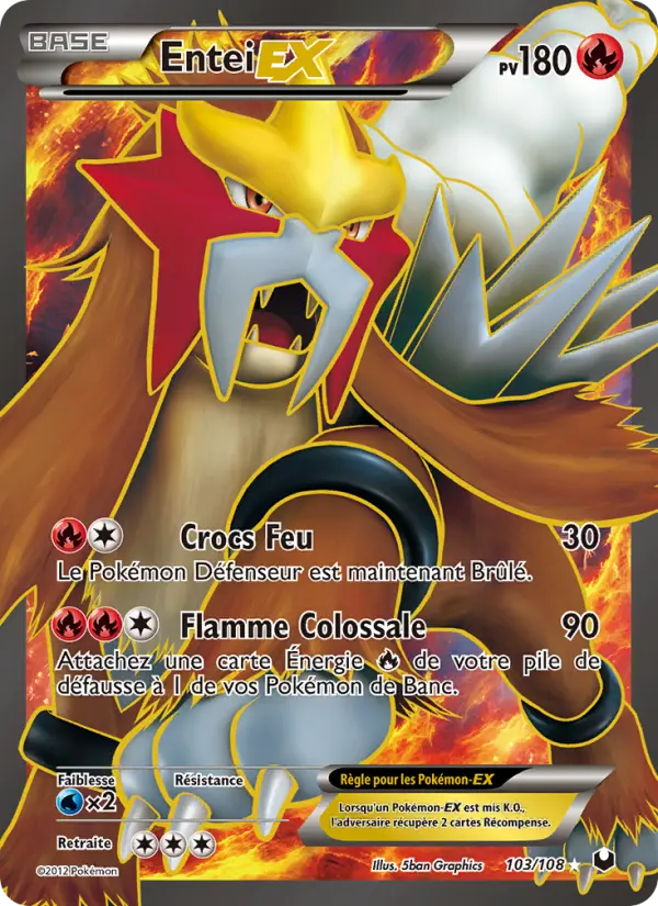 Scan HD carte Pokémon Entei-EX 103/108 — Explorateurs Obscurs