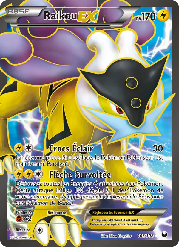 Scan HD carte Pokémon Raikou-EX 105/108 — Explorateurs Obscurs