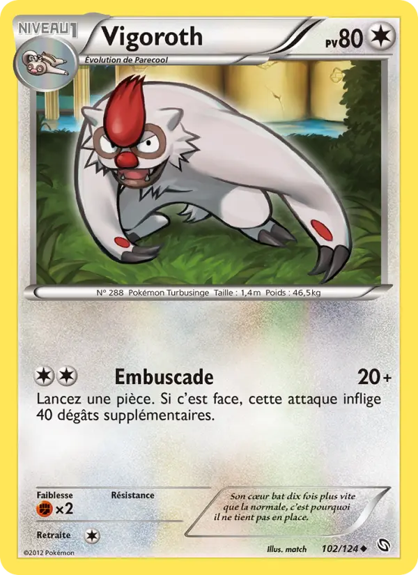 Scan HD carte Pokémon Vigoroth 102/124 — Dragons Éxaltés