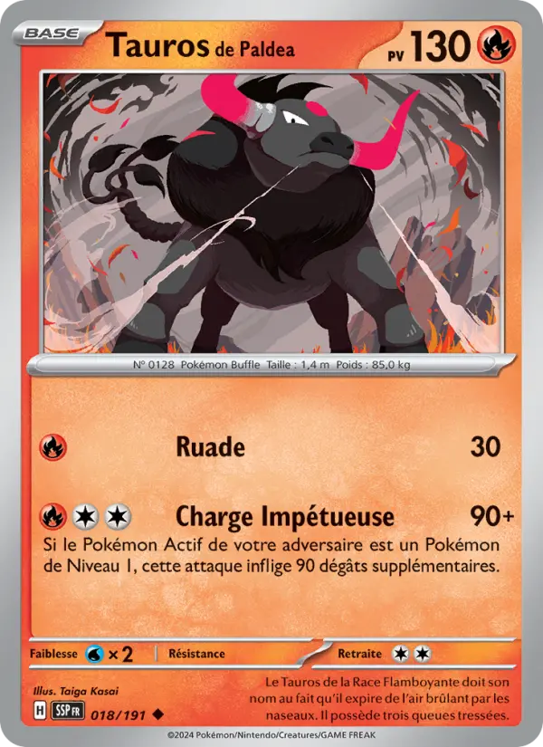Scan HD carte Pokémon Tauros de Paldea 018/191 — Étincelles Déferlantes