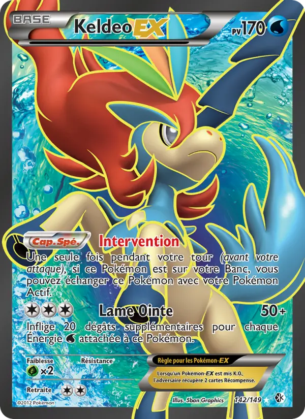 Scan HD carte Pokémon Keldeo EX 142/149 — Frontières Franchies