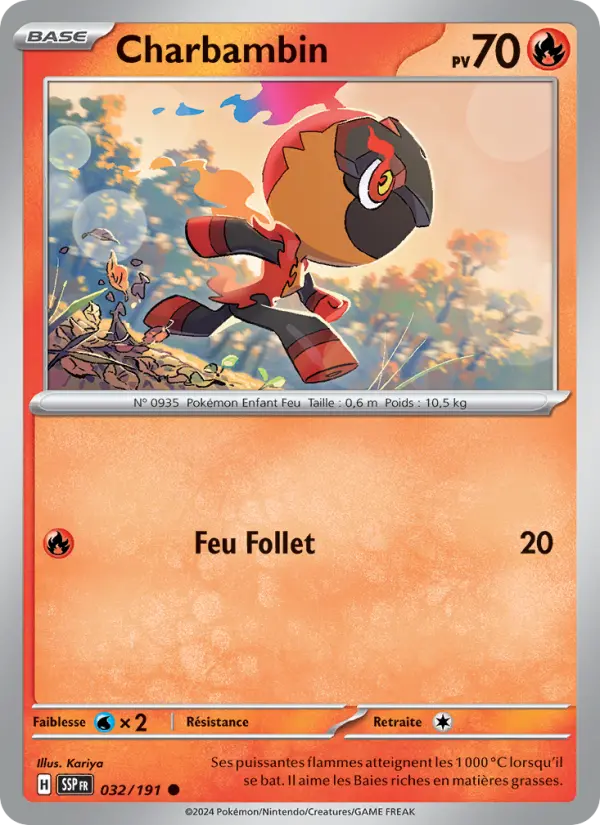 Scan HD carte Pokémon Charbambin 032/191 — Étincelles Déferlantes