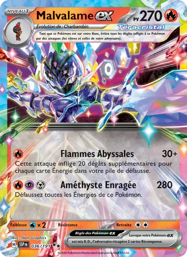 Scan HD carte Pokémon Malvalame-ex 036/191 — Étincelles Déferlantes