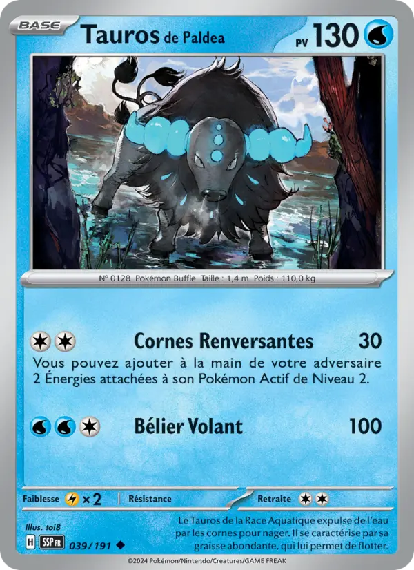 Scan HD carte Pokémon Tauros de Paldea 039/191 — Étincelles Déferlantes