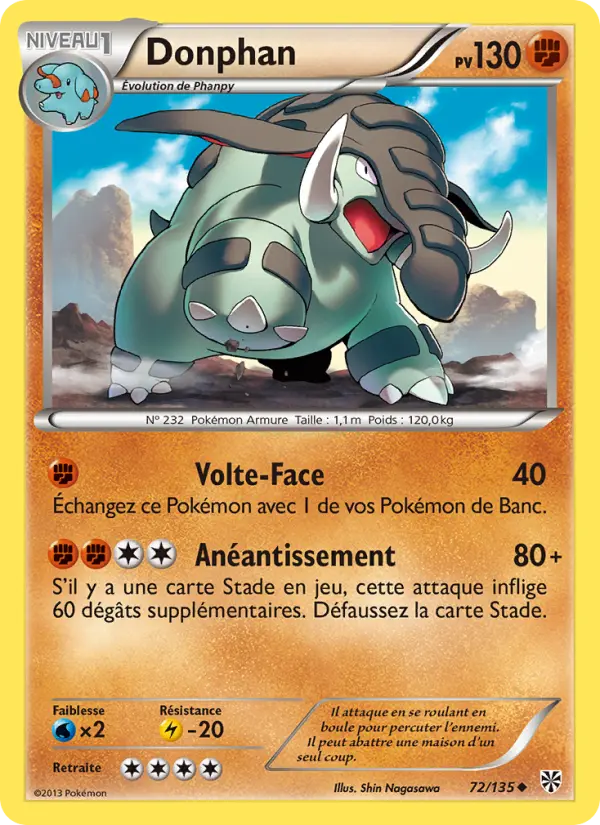 Scan HD carte Pokémon Donphan 72/135 — Tempète Plasma