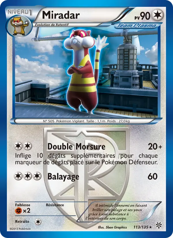 Scan HD carte Pokémon Miradar 113/135 — Tempète Plasma