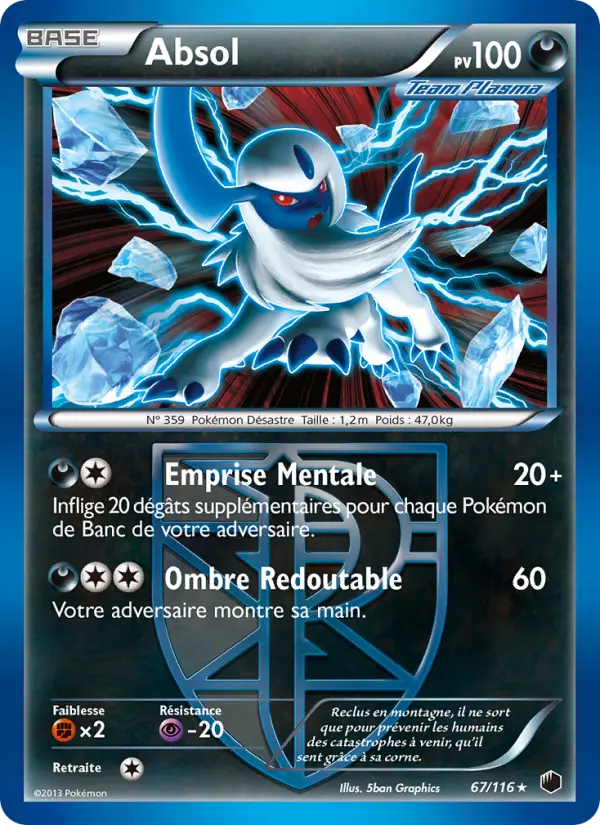 Scan HD carte Pokémon Absol 67/116 — Glaciation Plasma
