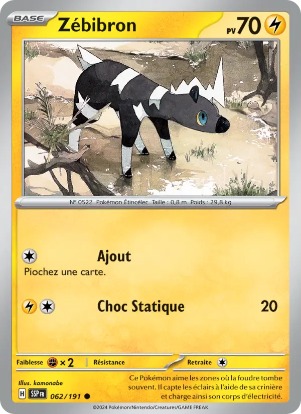 Scan HD carte Pokémon Zébibron 062/191 — Étincelles Déferlantes