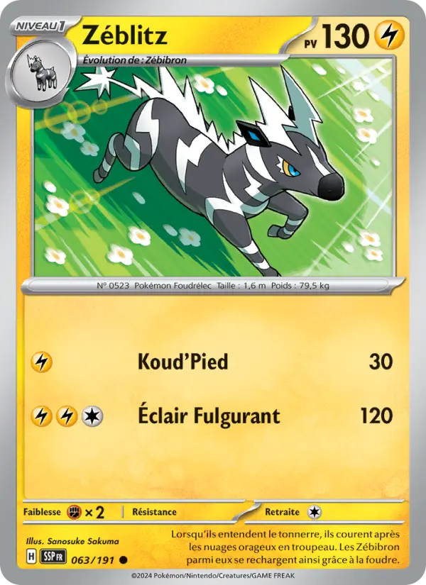 Scan HD carte Pokémon Zéblitz 063/191 — Étincelles Déferlantes
