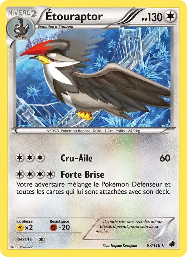 Scan HD carte Pokémon Étouraptor 97/116 — Glaciation Plasma