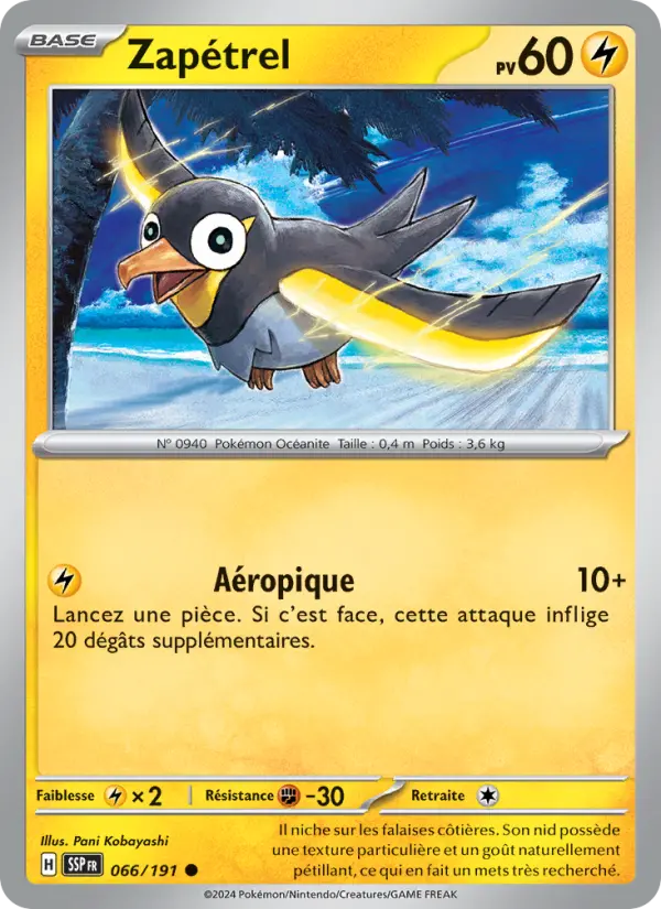 Scan HD carte Pokémon Zapétrel 066/191 — Étincelles Déferlantes