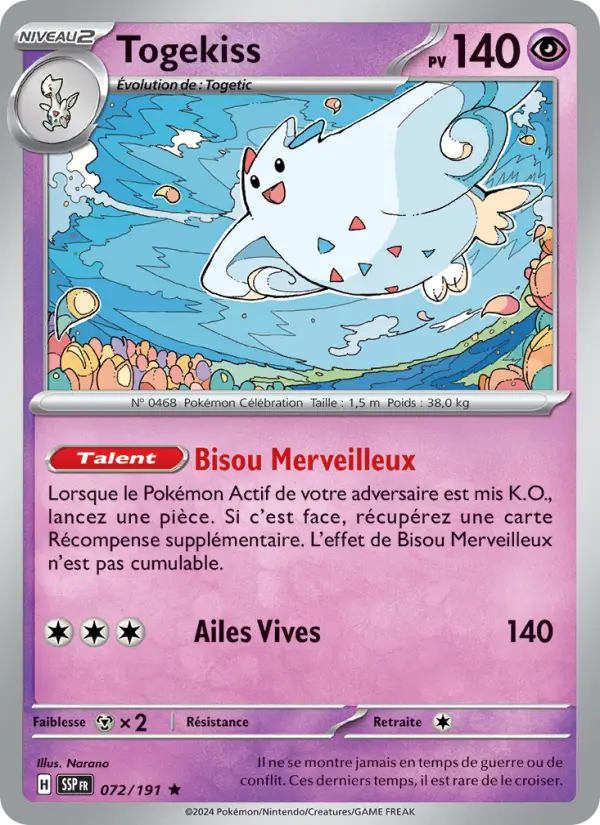Scan HD carte Pokémon Togekiss 072/191 — Étincelles Déferlantes