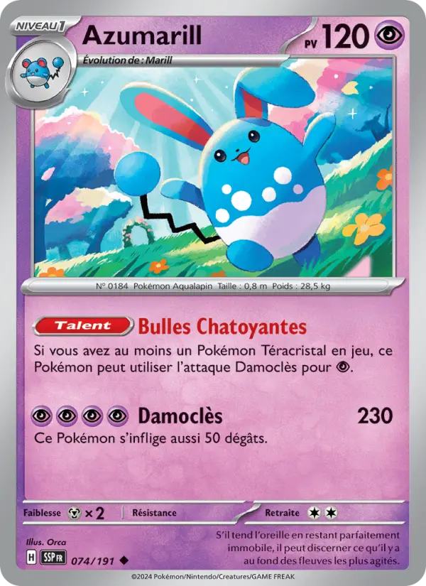 Scan HD carte Pokémon Azumarill 074/191 — Étincelles Déferlantes