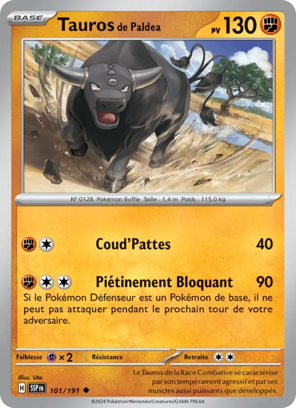 Scan HD carte Pokémon Tauros de Paldea 101/191 — Étincelles Déferlantes