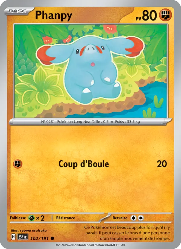 Scan HD carte Pokémon Phanpy 102/191 — Étincelles Déferlantes