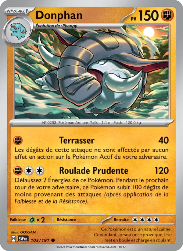 Scan HD carte Pokémon Donphan 103/191 — Étincelles Déferlantes