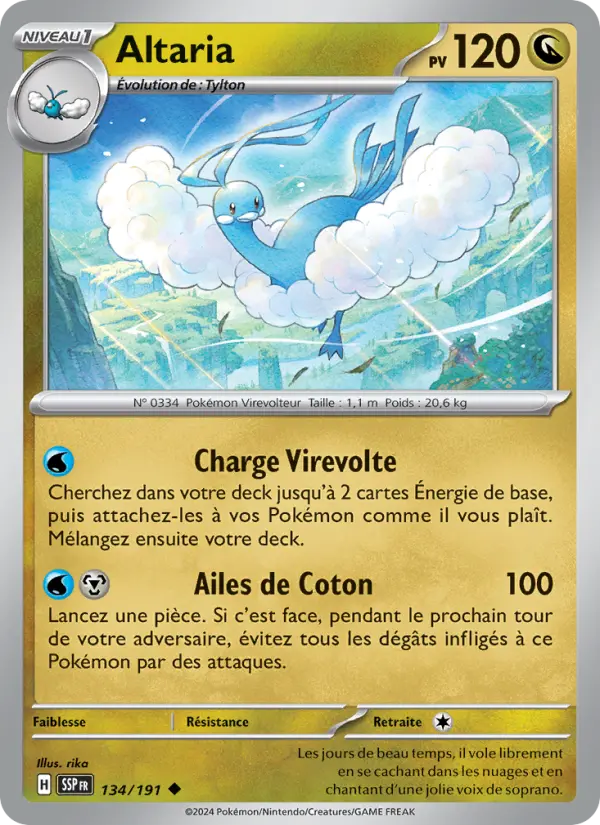 Scan HD carte Pokémon Altaria 134/191 — Étincelles Déferlantes