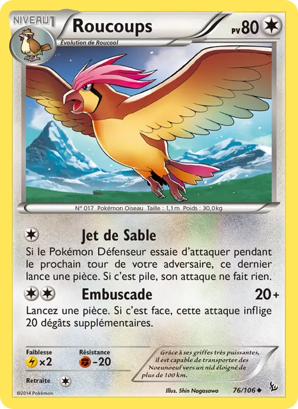 Scan HD carte Pokémon Roucoups 76/106 — Étincelles