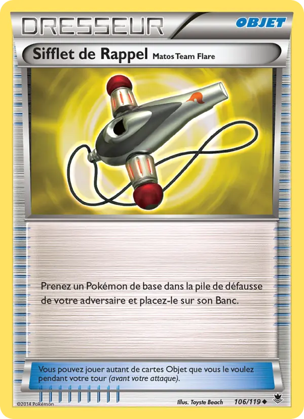 Scan HD carte Pokémon Sifflet de Rappel Matos Team Flare 106/119 — Vigueur Spectrale