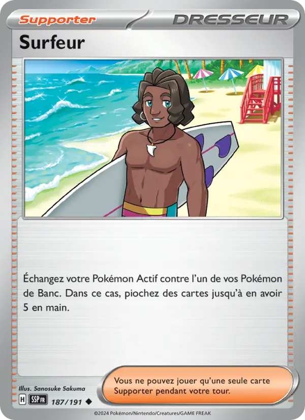 Scan HD carte Pokémon Surfeur 187/191 — Étincelles Déferlantes