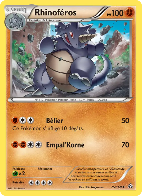 Scan HD carte Pokémon Rhinoféros 75/160 — Primo-Choc