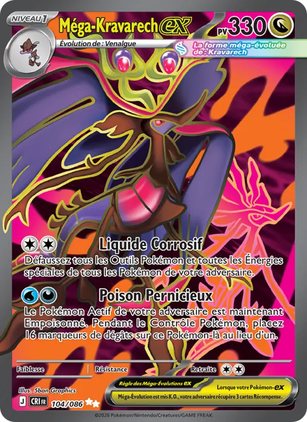 Scan HD carte Pokémon Méga-Kravarech-ex 104/86 — Chaos Ascendant
