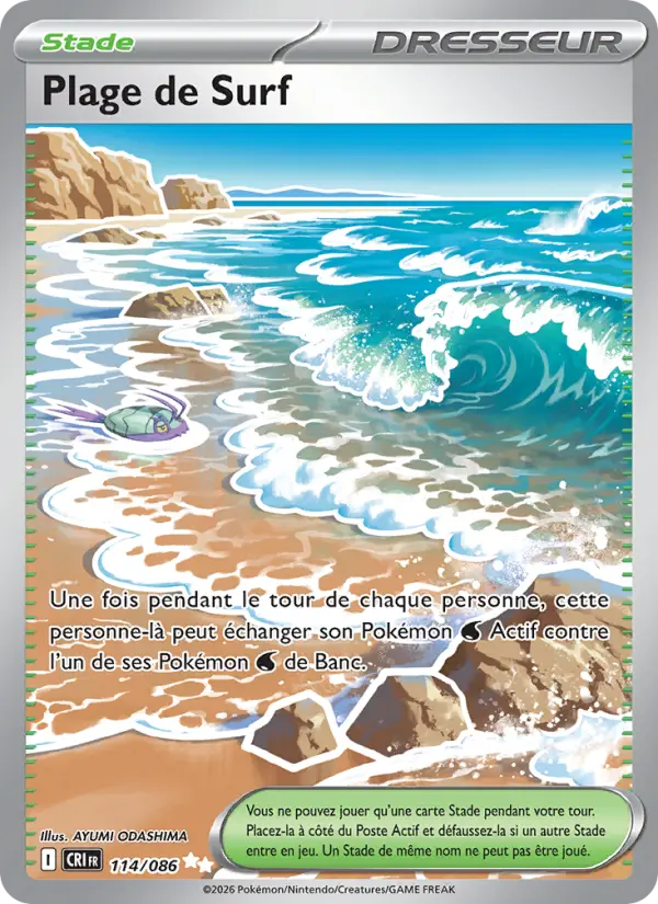 Scan HD carte Pokémon Plage de Surf 114/86 — Chaos Ascendant
